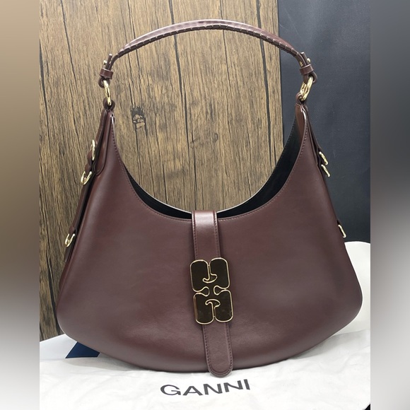 GANNI Butterfly Logo Chicory Coffee Small Kat Shoulder Bag #A7302 - Picture 5 of 15